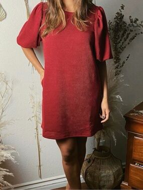 Very J Rust Red Puff-Sleeve Mini Dress